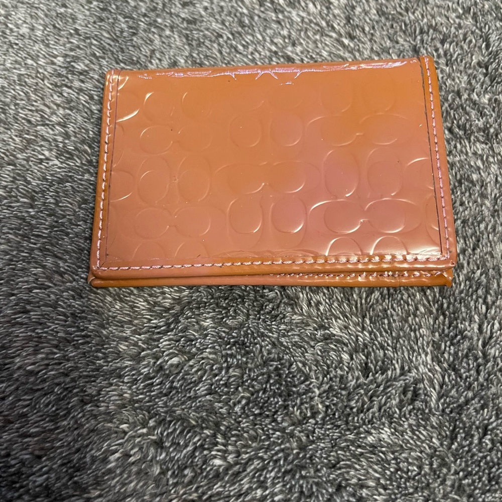 Coach Embossed Card Holder in Glossy Orange